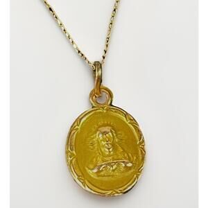 Dainty Jesus Christ Face .5" Pendant 10k GF w 14k YELLOW GOLD Rope Chain 16"